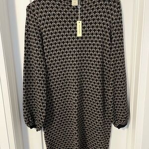 Max Studio Black and Tan Sheath Dress with Bishop Sleeves